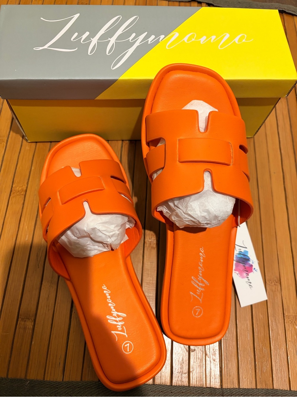 Funkymonkey Zuffymoma Orange Slide  H-Strap Square Toe Sandals in sizes 7 &8 NWT